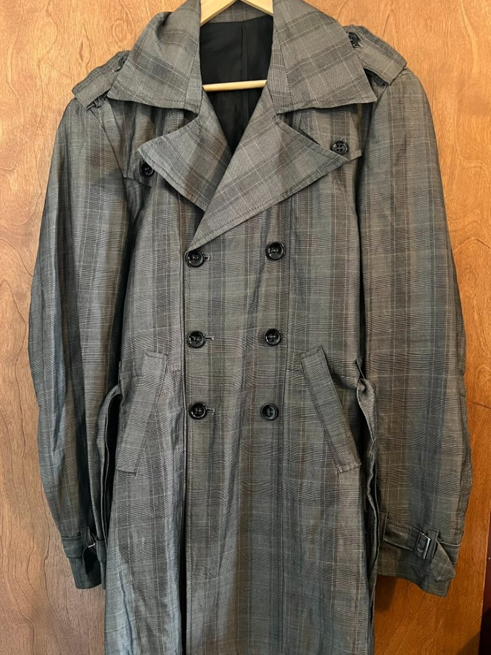 Xagon Man Gray Plaid Double-Breasted Trench Coat IT 54 Made in Italy